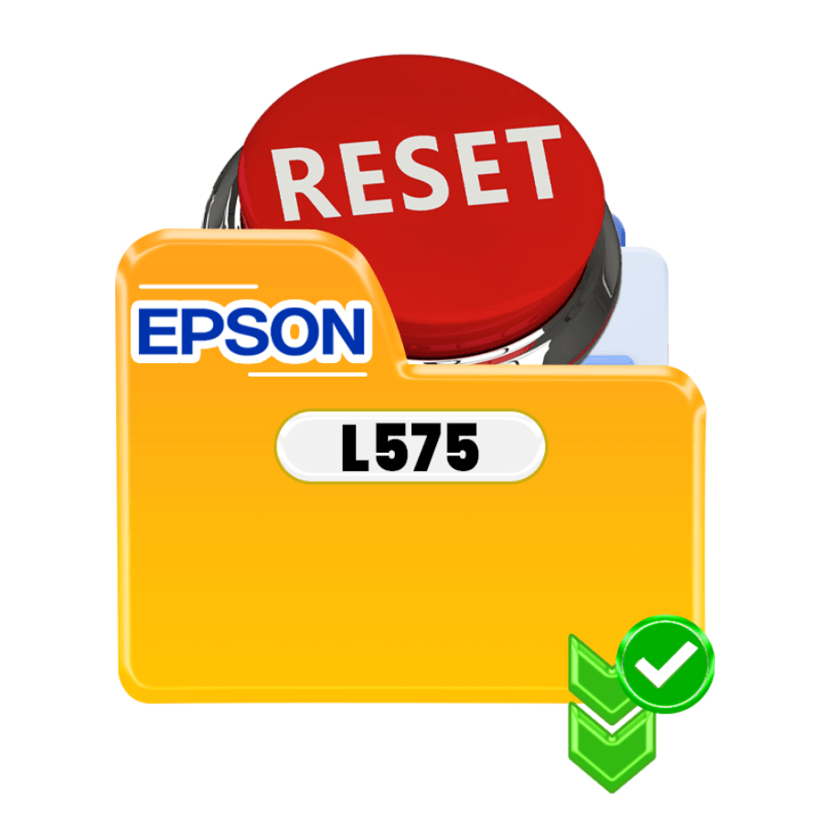 Botão de reset vermelho com pasta amarela e selo de verificação para impressora Epson L575.