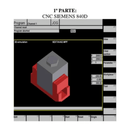3D simulation interface for CNC programming using Siemens 840D, showcasing a detailed part view.
