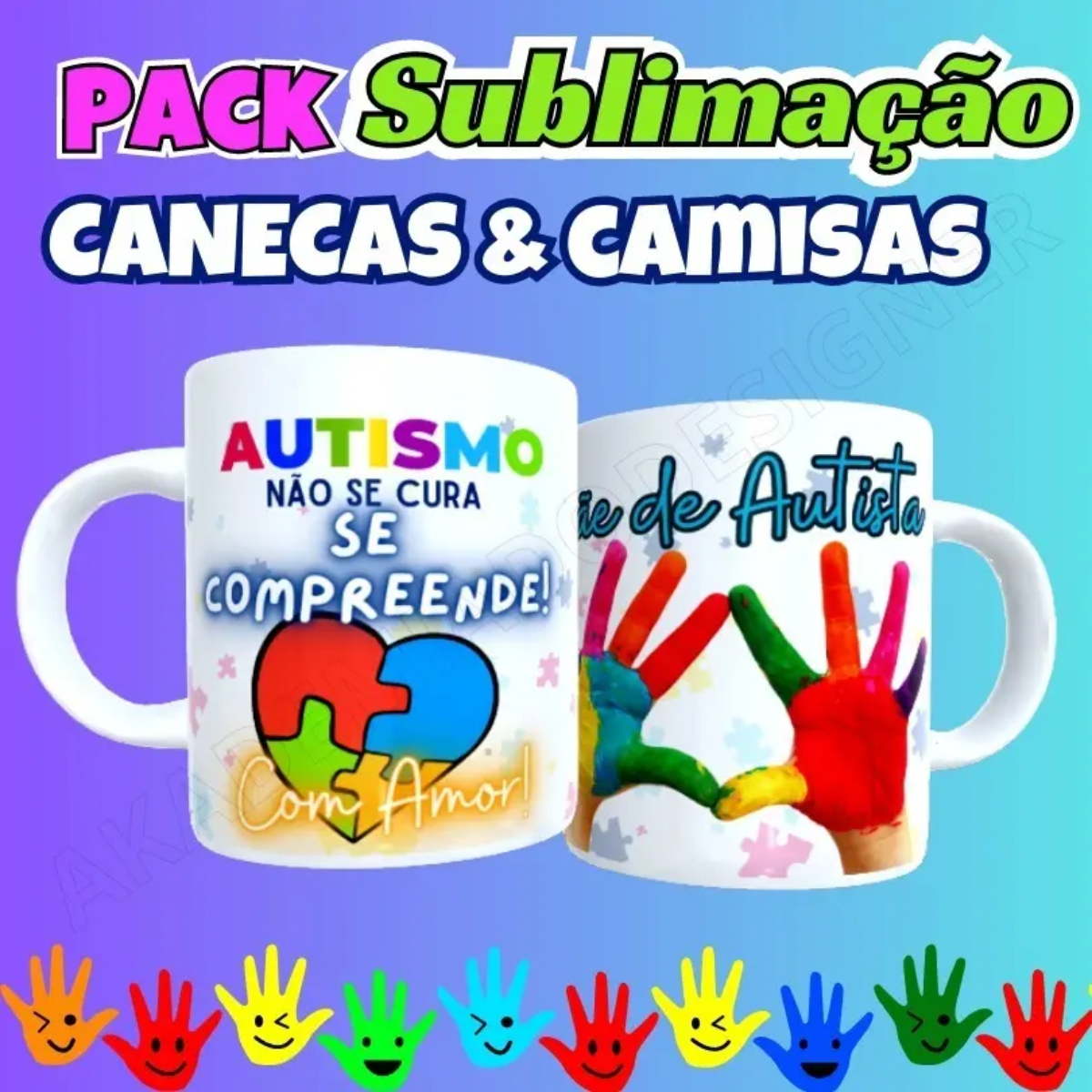 +250 Artes Autismo Caneca e Camiseta Sublimação Cdr E Canva
