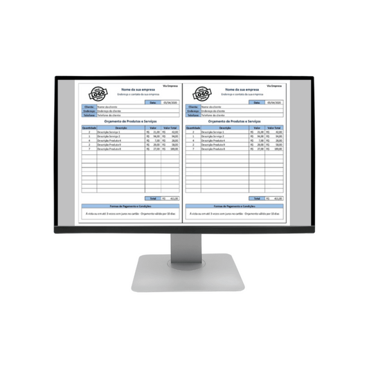Planilha Orçamento Produtos E Serviços Folha Modelo Empresa Cliente