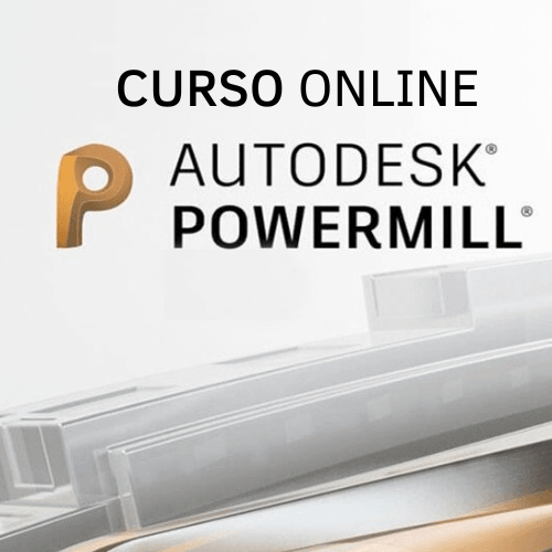 Curso Online de Autodesk PowerMill, logo do curso e plataforma de treinamento CAM.