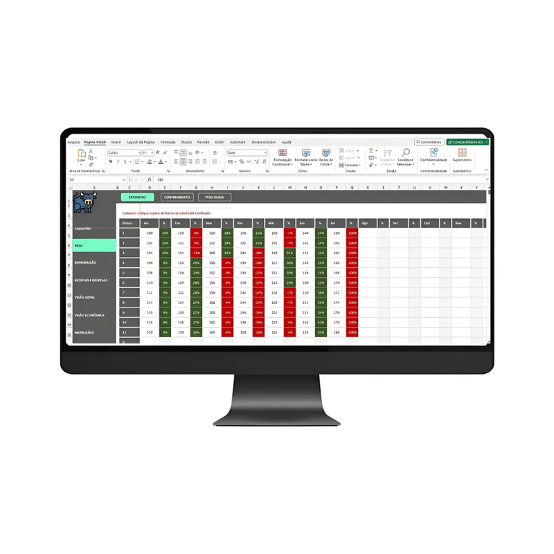 Planilha Controle de Gado Corte e Engorda em Excel