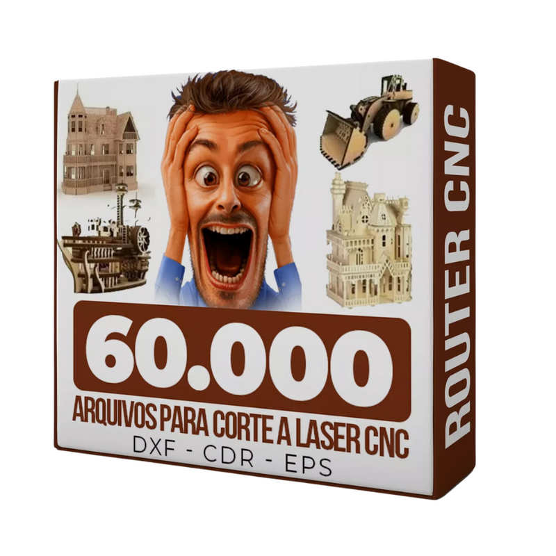 Mega Pack 60 mil arquivos Corte Laser Mais Cnc Router Plasma Vetor Artes Mdf Acrílico Mad