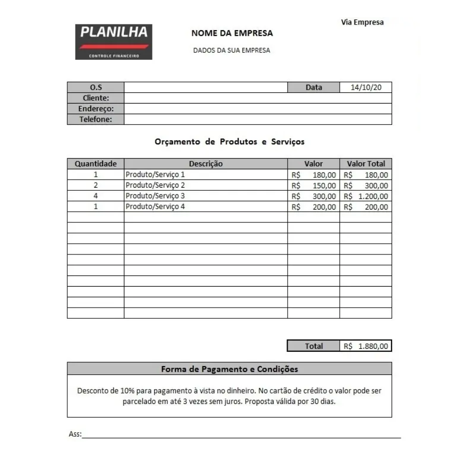 Planilha Orçamento e Ordem De Serviço