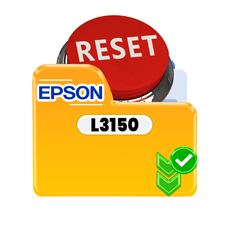 Epson L3150 reset button illustration with check mark for printer maintenance.