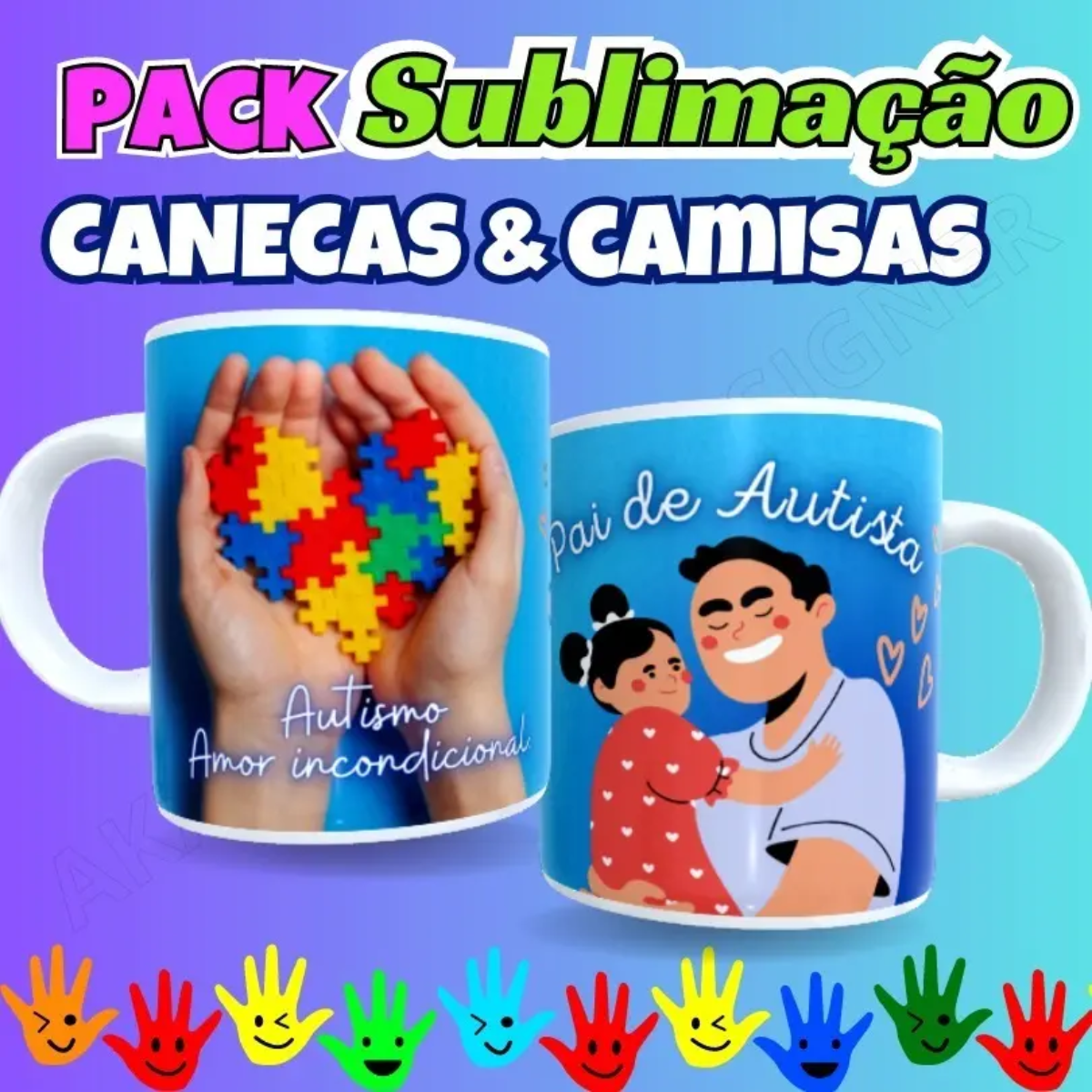 +250 Artes Autismo Caneca e Camiseta Sublimação Cdr E Canva