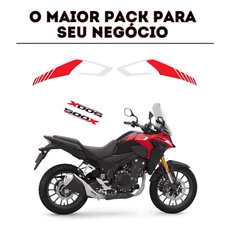 Imagem de um pack de adesivos vermelhos para motocicletas, destacando o modelo 300X e 500X.