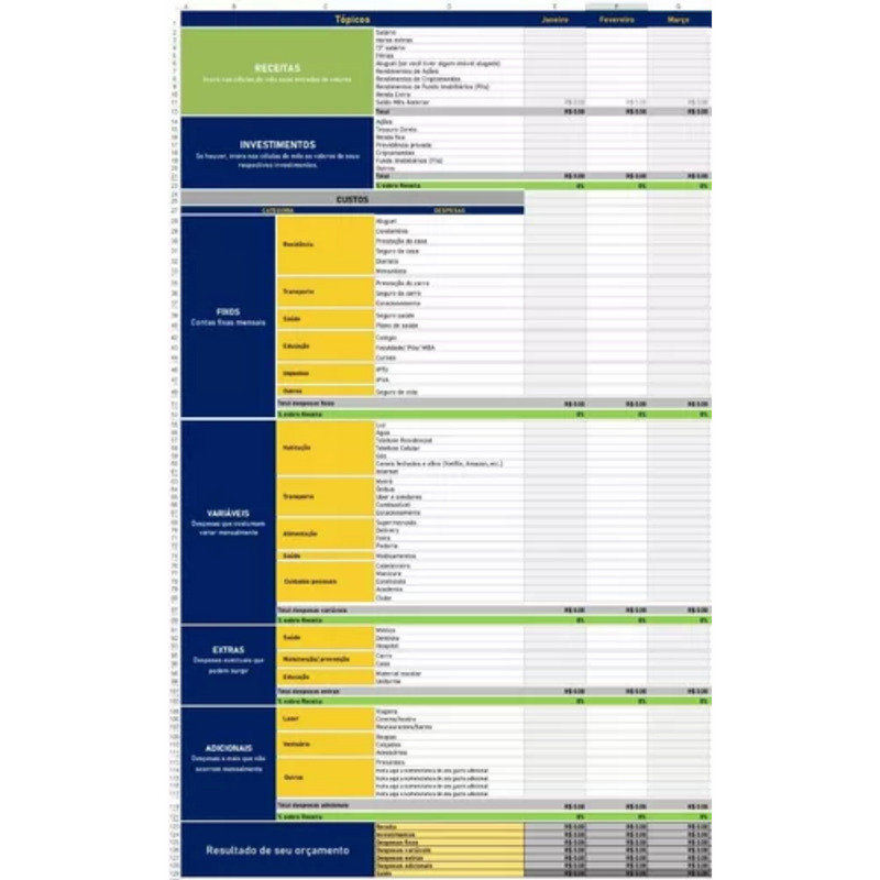 Personal Financial Control Spreadsheet for Monthly Family Expenses