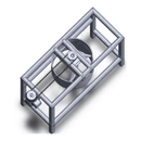 3D model of an ecological brick press machine with a cylindrical form and frame for soil processing.