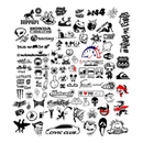 Collage of various logo stickers, including brands like Ferrari, Honda Racing, and Civic Club.