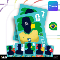 Figurinha personalizada copa do mundo 2026 editável no Canva com design do Brasil.