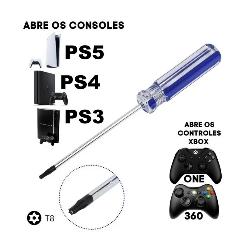 Chave Torx T8 Com Furo Para Abrir Console Video Game Ps3 Ps4 Controle