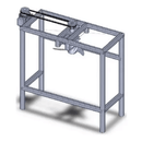 3D illustration of an eco-brick press machine with frame, motor and conveyor components for brick production.