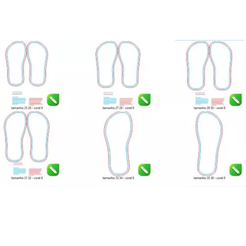 Gabaritos Para Chinelos Arquivos Em Corel Draw Vetores - Moldes Sublimação Tamanho 23 Ao 44