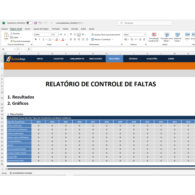 Hoja de cálculo de la tabla de control de ausencias Asistencia Ausentismo Ausencias