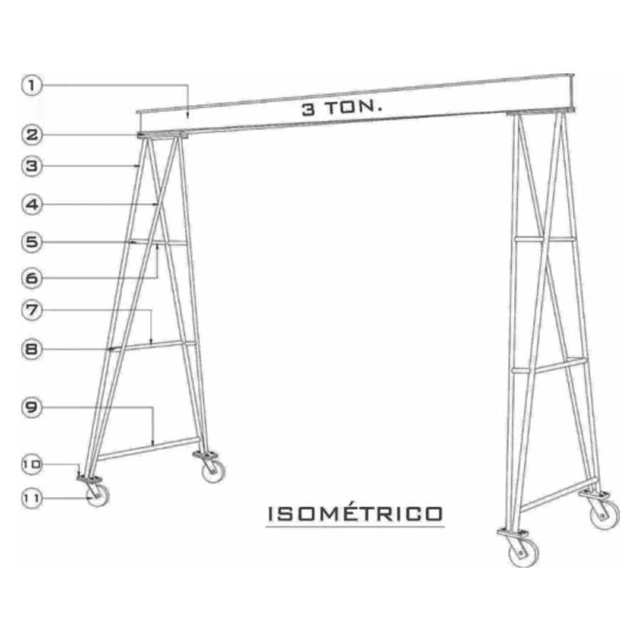Projeto Pórtico Manual Móvel Detalhado 3 Toneladas Ponte rolante - Radali Shop