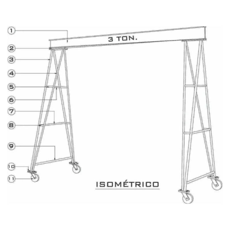 Projeto Pórtico Manual Móvel Detalhado 3 Toneladas Ponte rolante