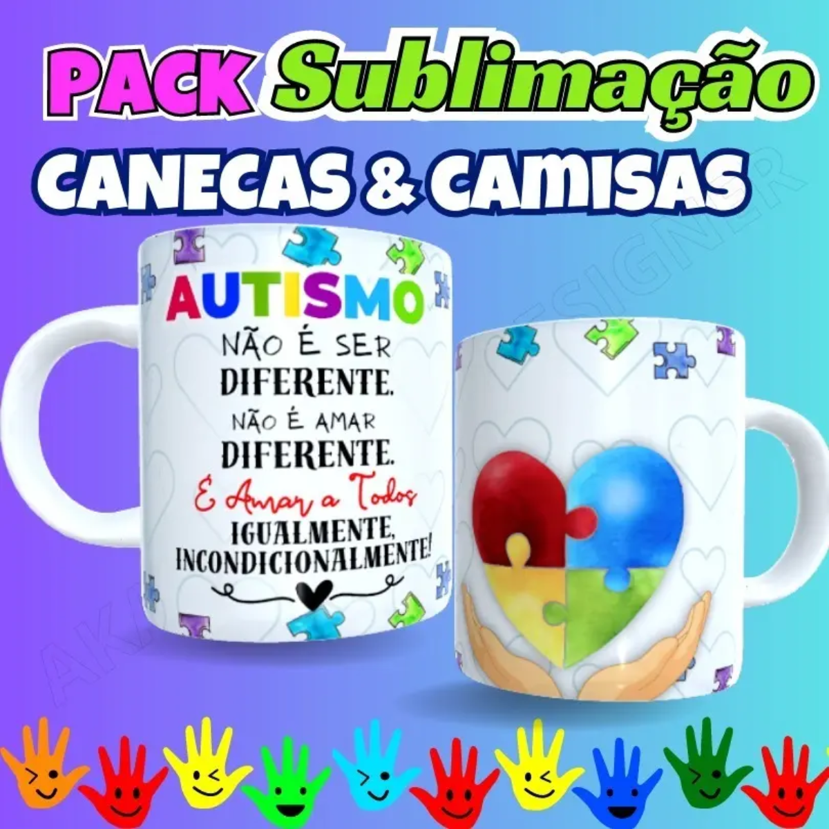 +250 Artes Autismo Caneca e Camiseta Sublimação Cdr E Canva