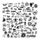 Collection of over 100 drift-related black and white vector stickers and logos for creative projects.