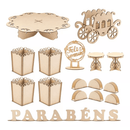 Kit de decoração em MDF para festas com carruagem, suportes e letras "PARABÉNS".