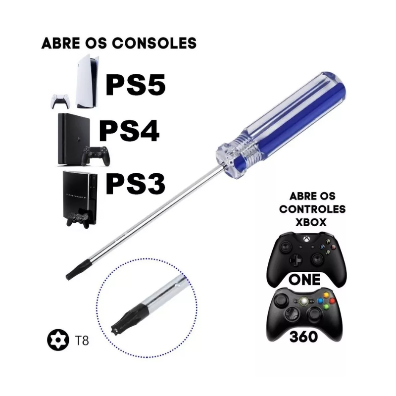 Llave Torx T8 con orificio para abrir el controlador de consola de videojuegos Ps3 Ps4 X360