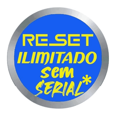 Circular graphic with 'RESET ILIMITADO sem SERIAL*' in bright colors on a blue background.