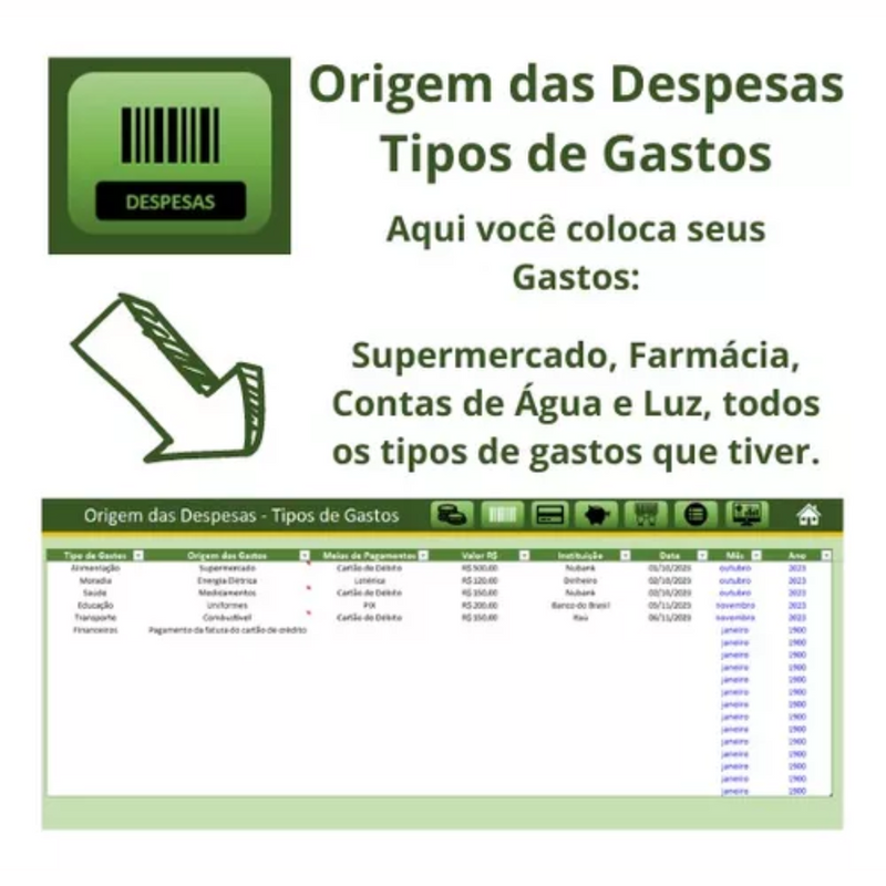 Planilha Controle Financeiro Pessoal Gastos Despesas Mensal e Diário Familiar Receitas Organizar Finanças