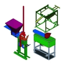 Illustration of an ecological brick press machine with a vibrator, crusher, and various components for soil processing.
