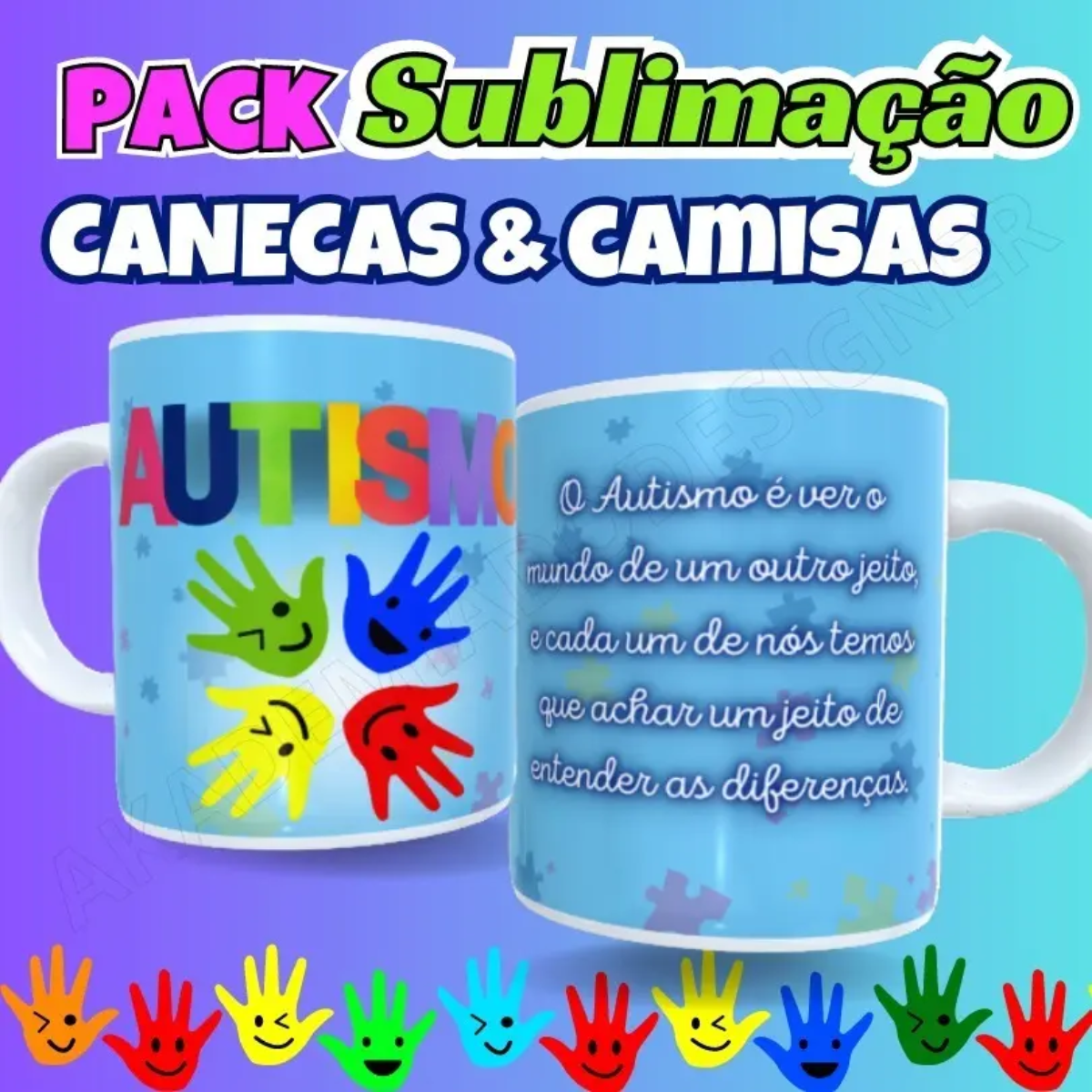 +250 Artes Autismo Caneca e Camiseta Sublimação Cdr E Canva