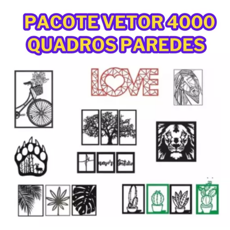 Pacote Vetor + 4000 Quadros Paredes Corte Fresa Tocha CNC Laser Router