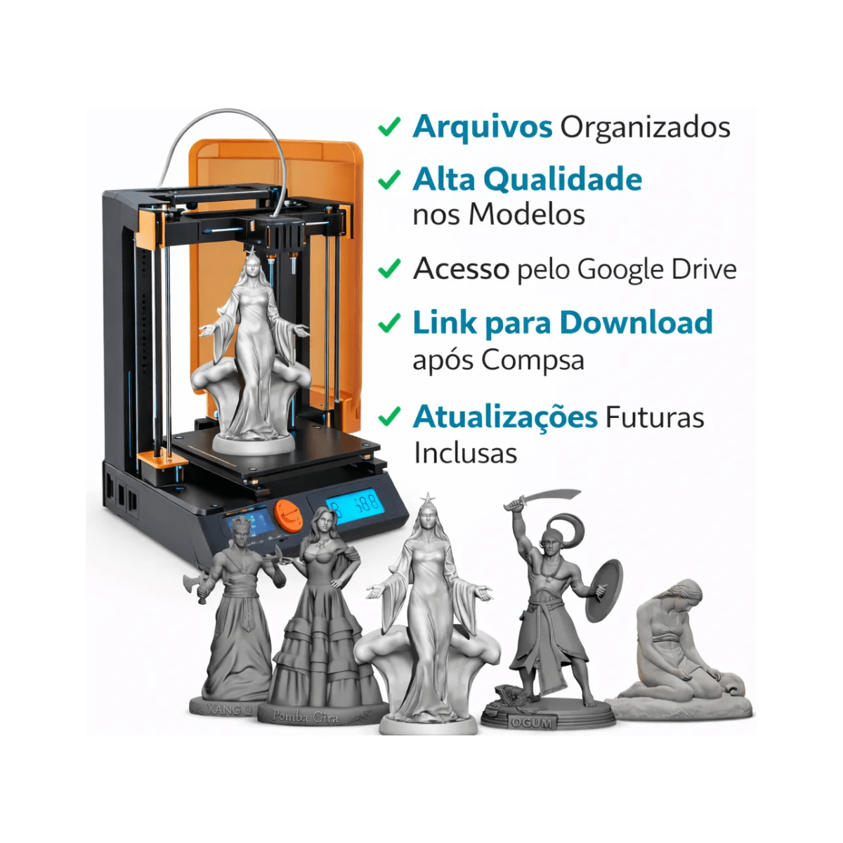 Impressora 3D com modelos de Orixás e entidades da Umbanda; arquivos STL Umbanda impressão 3D.