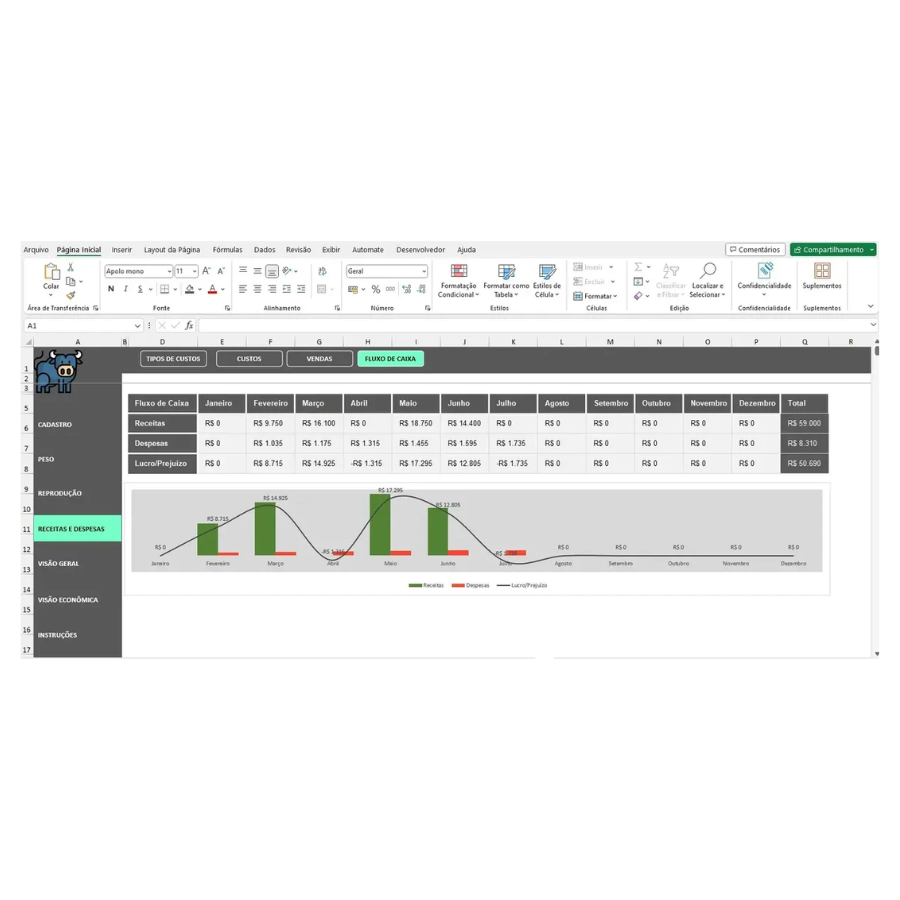 Planilha Controle de Gado Corte e Engorda em Excel