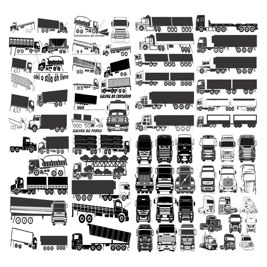 Collection of various truck vector designs and decals for automotive and vehicle graphics.