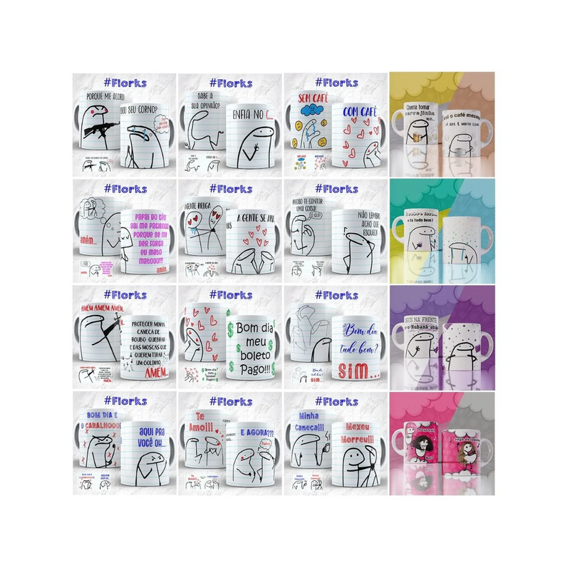 Pack 1500 Artes Sublimação Canecas - Flork Bento Meme