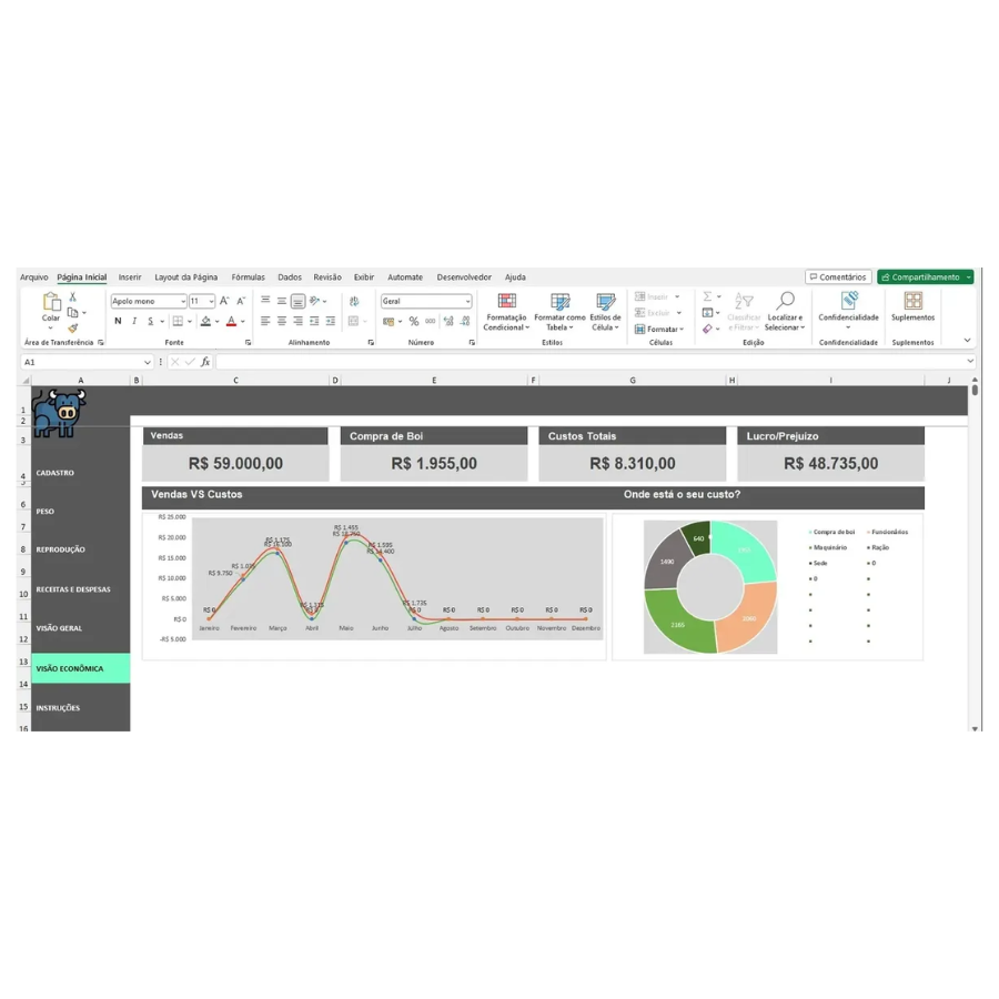 Planilha Controle de Gado Corte e Engorda em Excel