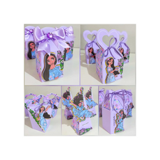 Kit 2025 Festa Prontas Arquivo Corte Silhouette Topo De Bolo with purple gift boxes featuring character designs and ribbons.