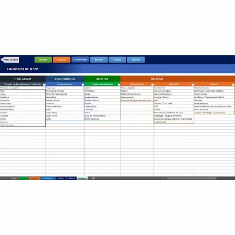 Hoja de cálculo de control financiero personal Gastos Finanzas mensuales