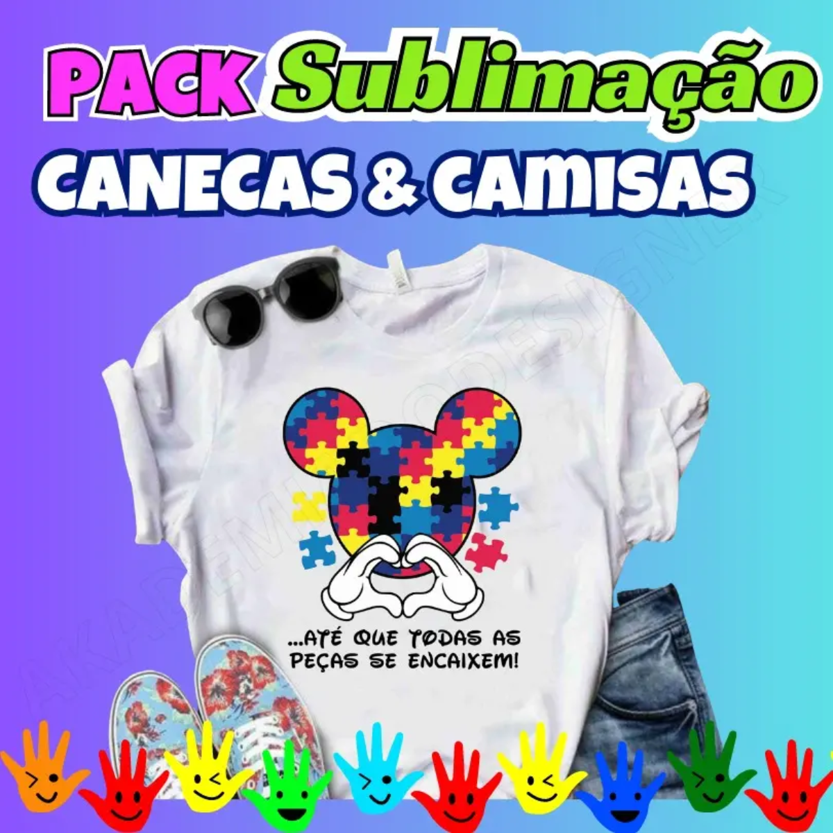 +250 Artes Autismo Caneca e Camiseta Sublimação Cdr E Canva