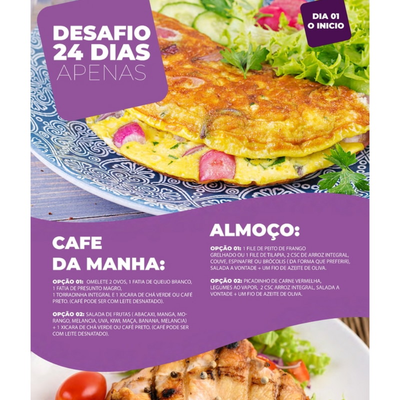 Desafio Dieta 24 dias para Emagrecer Rápido com Cardapio Receitas Almoço Café e Jantar