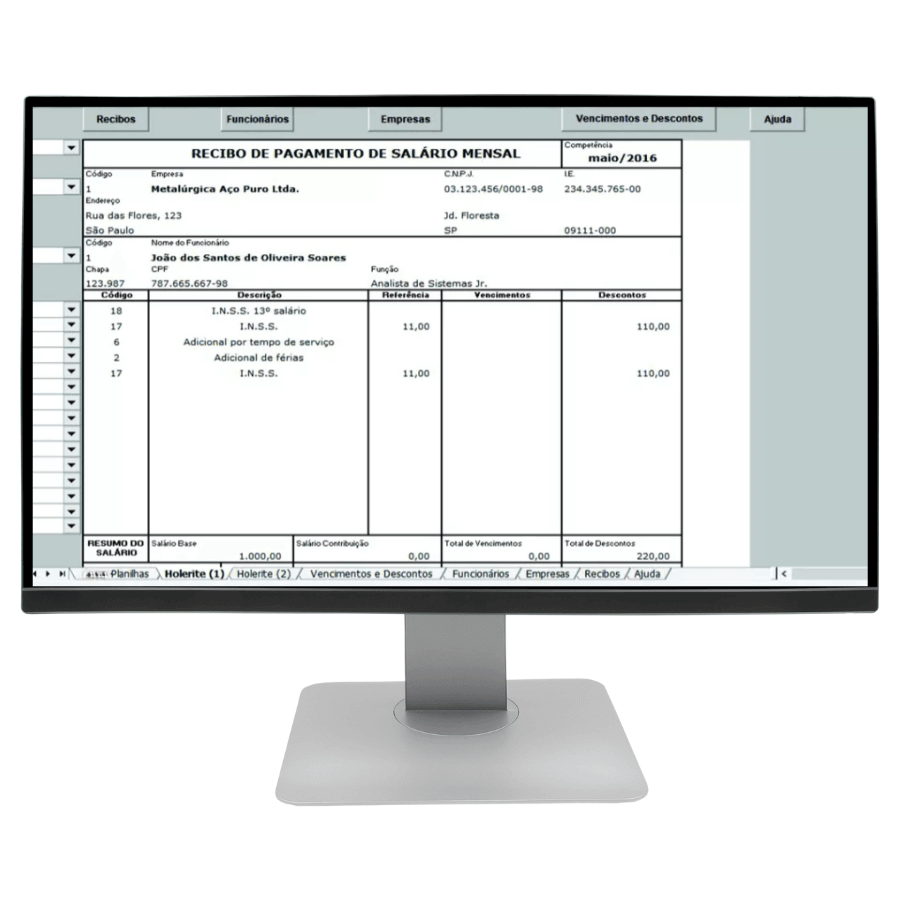 Planilha Holerite Banco dados Funcionarios 3 Modelos Editáveis Recibo - Radali Shop