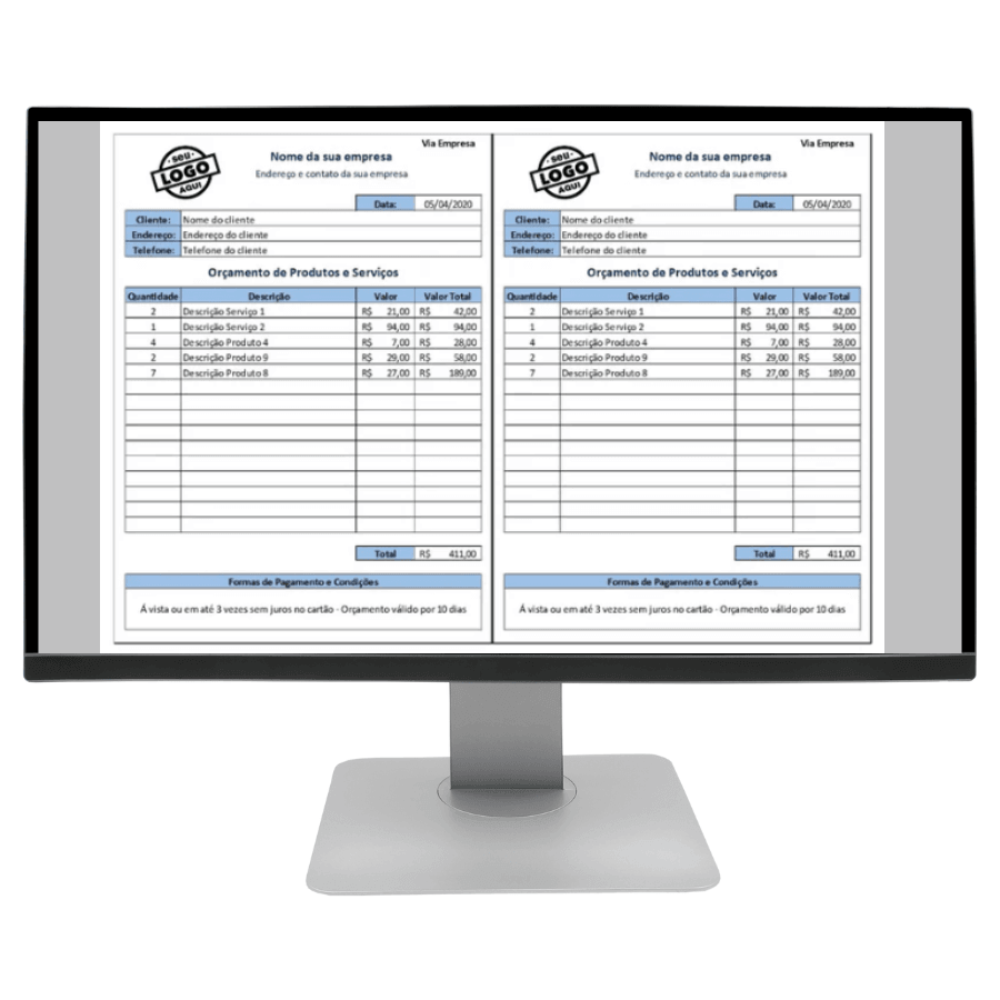 Planilha Orçamento Produtos E Serviços Folha Modelo Empresa Cliente - Radali Shop