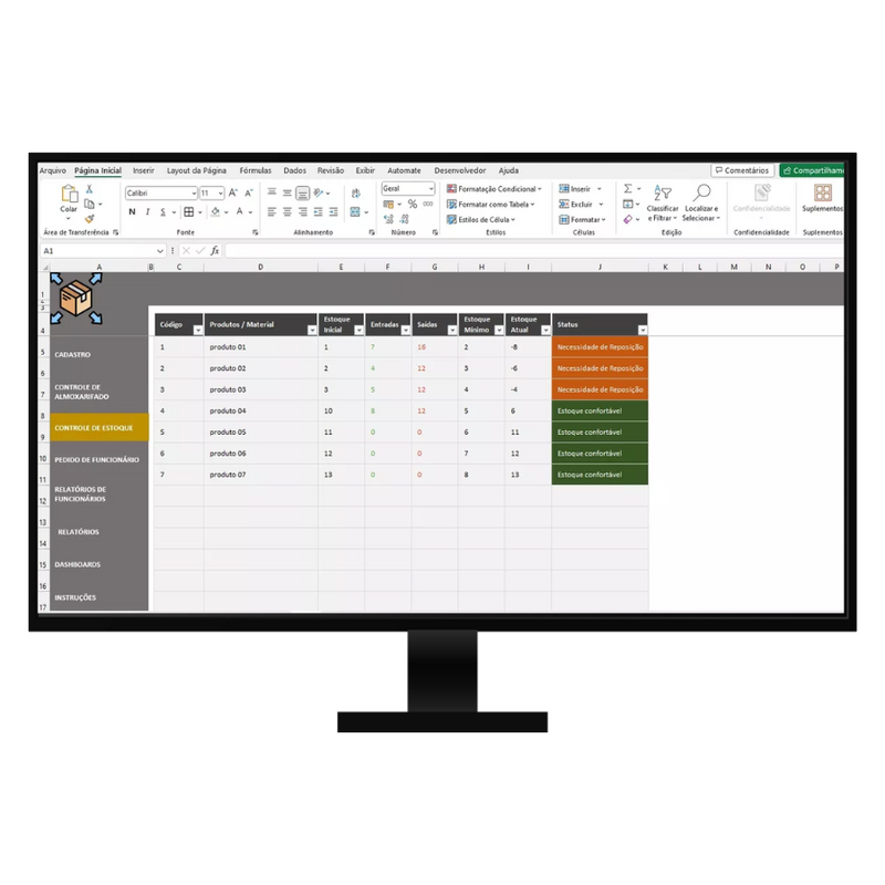 Planilha Controle de Estoque Sistema De Almoxarifado Inventário Entrada Saida Em Excel