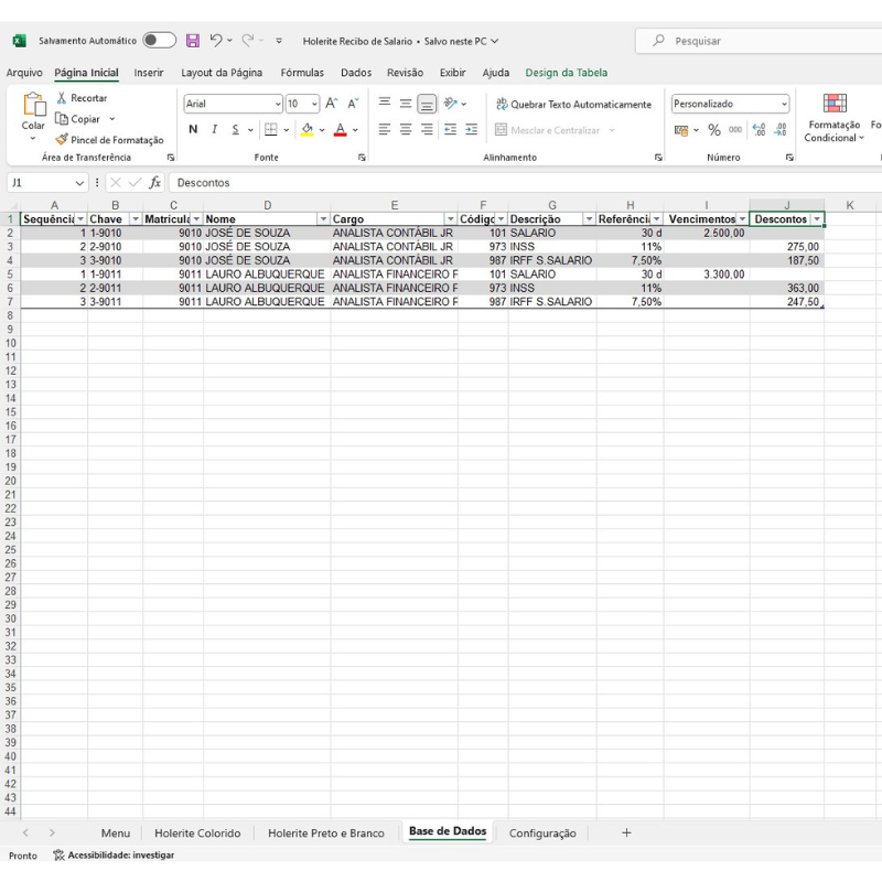 Hoja de cálculo de nómina Base de datos de empleados 3 Plantillas editables Recibo