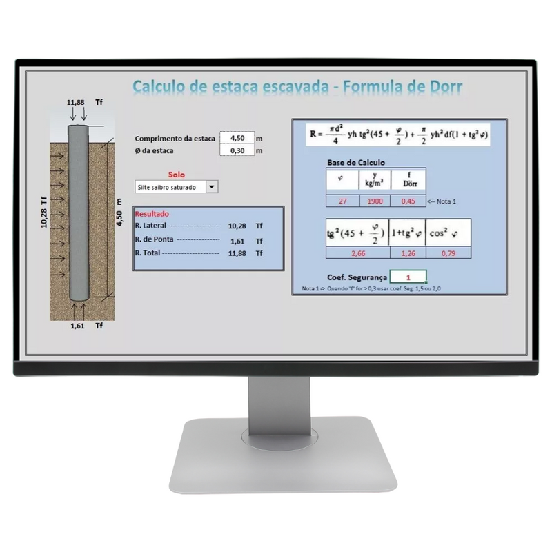 Planilha Calculo Estaca Escavada Formula De Dorr Automatizada