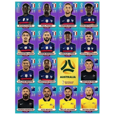 Figurinhas Copa Qatar 2022 em PDF com jogadores da França e Austrália, pronta para imprimir em qualidade HD.