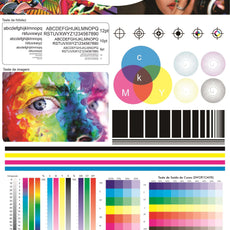 5 Paginas para Teste Impressora JPG mostrando amostras de cores e testes de impressão.