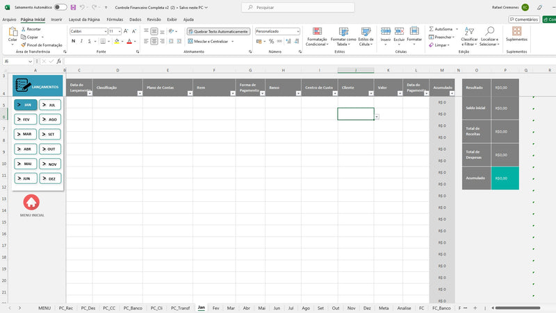 Financial Control Spreadsheet With Cost Center In Excel