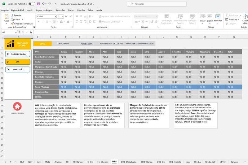 Financial Control Spreadsheet With Cost Center In Excel