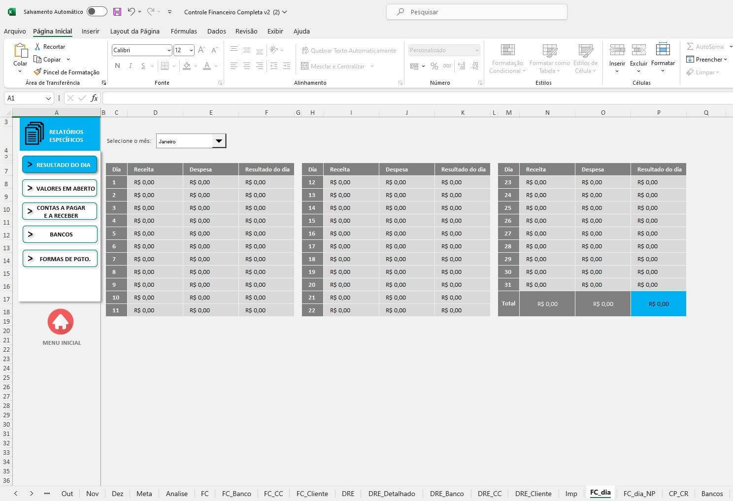 Planilha Controle Financeiro Centro Custos Fluxo Caixa Gestão Empresarial - Radali Shop