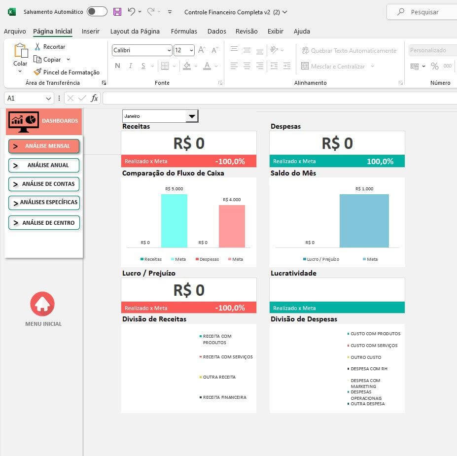 Planilha Controle Financeiro Centro Custos Fluxo Caixa Gestão Empresarial - Radali Shop